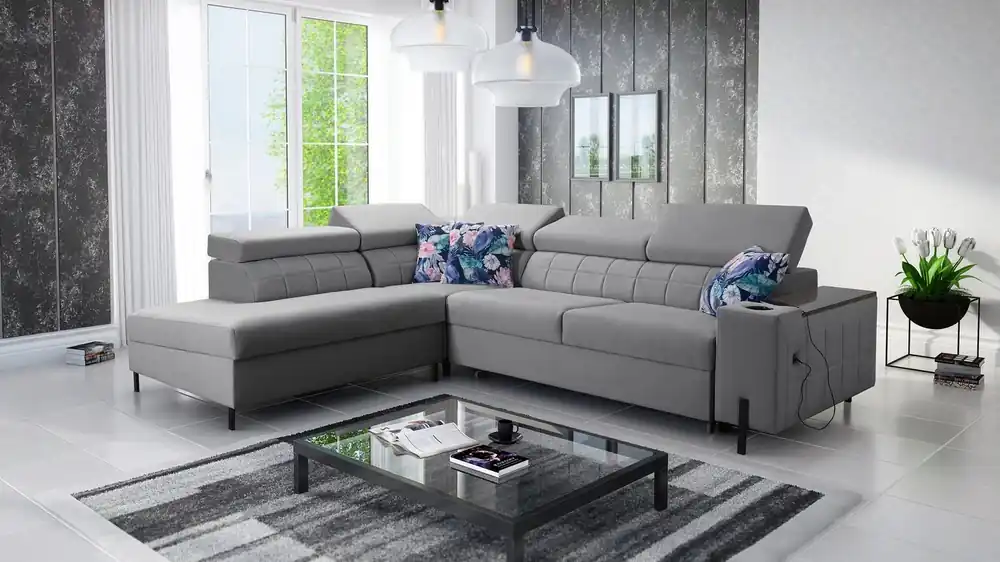 Ecksofa mit Schlaffunktion Belvi III grau links komfortables und elegantes Ecksofa für das Wohnzimmer mit praktischem Stauraum an der Seite Jetzt Kaufen