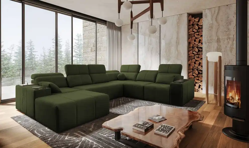 Top-Angebot Ecksofa mit Schlaffunktion Tesalia VIII grün links bequemes Ecksofa für das Wohnzimmer mit innovativer Schiebefunktion der Rückenlehne