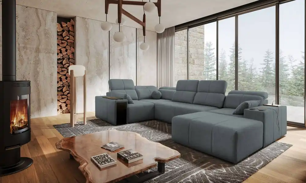 Ecksofa mit Schlaffunktion Tesalia IV grau rechtsseitiges Komfort-Ecksofa für den Wohnbereich mit innovativer Schiebefunktion der Rückenlehne Sofort Bestellen