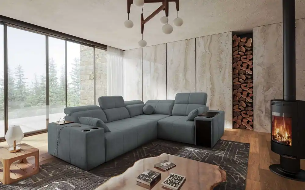 Mega-Angebot Ecksofa mit Schlaffunktion Tesalia II grau rechtsseitiges Komfort-Ecksofa für das Wohnzimmer mit verschiebbarer Rückenlehne Bettzeugcontainer