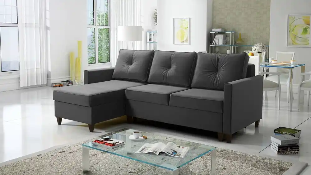 Neuheit Ecksofa mit Schlaffunktion Terni graphit links Praktisches und funktionelles Ecksofa mit geräumigen Behältern für Bettzeug