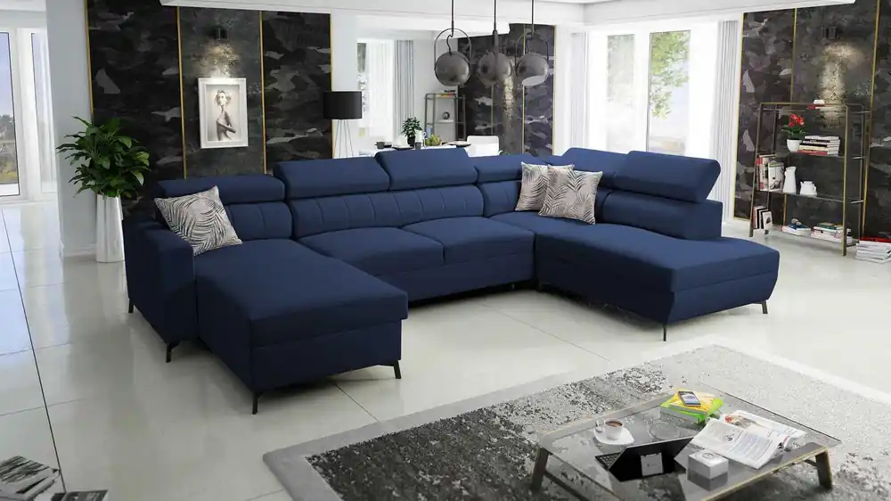 Ecksofa mit Schlaffunktion Savona VI blau links elegantes und bequemes Ecksofa für Wohnzimmer mit zwei Bettkästen Markenprodukt