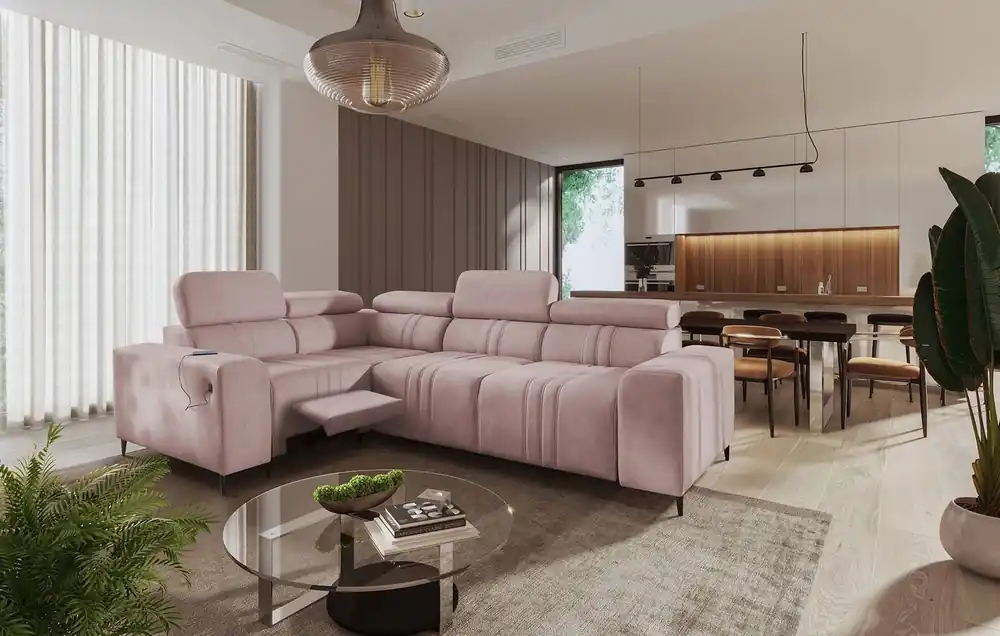 Ecksofa mit Schlaffunktion Castel II Lux rosa links komfortables Ecksofa für das Wohnzimmer mit bequemer ausziehbarer Fußstütze Rabatt