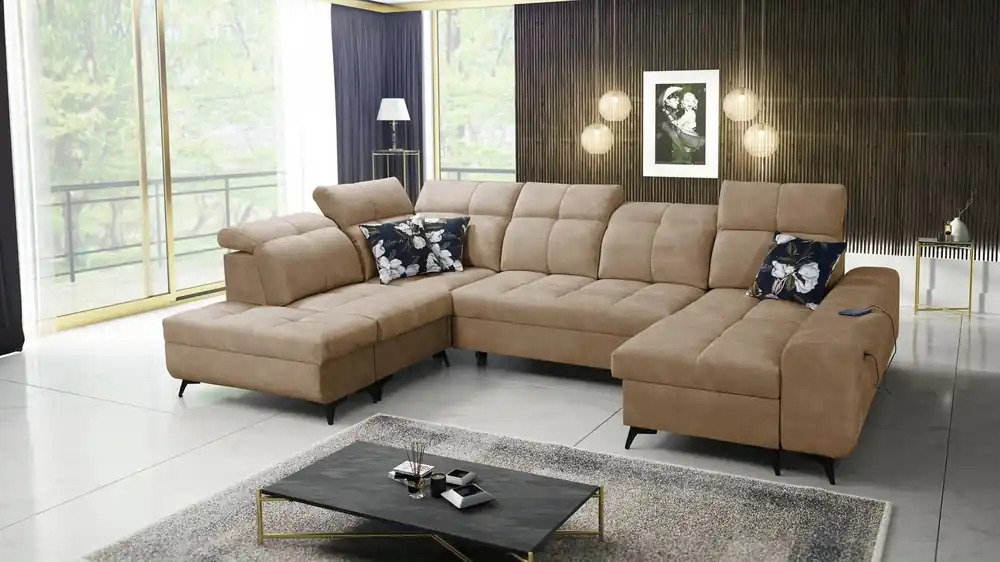 Ecksofa mit Schlaffunktion Buffalo VI dunkelbeige rechts funktionelles und stilvolles Ecksofa mit Bettzeugcontainern Aktuell