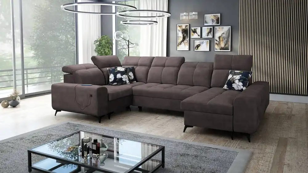 Ecksofa mit Schlaffunktion Buffalo IV braun rechte Ecke stilvolles Sofa mit zwei Bettcontainern Velourstoff Expressversand