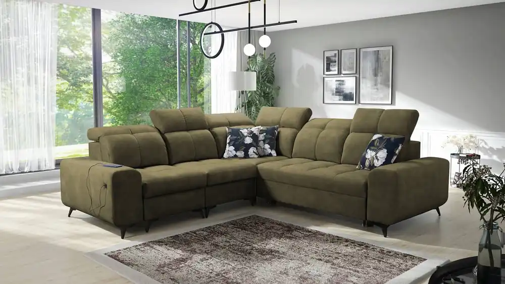 Neue Ware Ecksofa mit Schlaffunktion Buffalo III olive links komfortables Ecksofa mit ästhetischer Verarbeitung mit Bettzeugcontainern