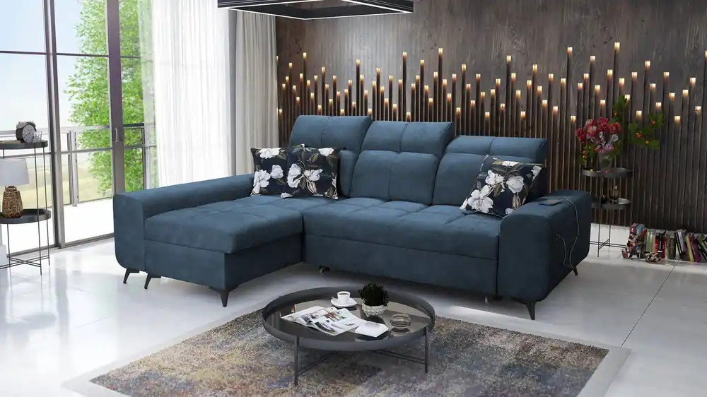 Ecksofa mit Schlaffunktion Buffalo blau links Funktionelles und stilvolles Ecksofa mit Bettkasten Schneller Versand