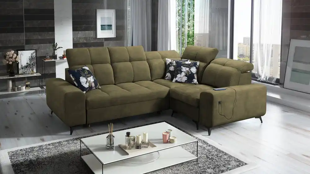 Angebot Buffalo II Schlafsofa oliv rechts funktionelles und stilvolles Ecksofa mit verstellbaren Kopfstützen