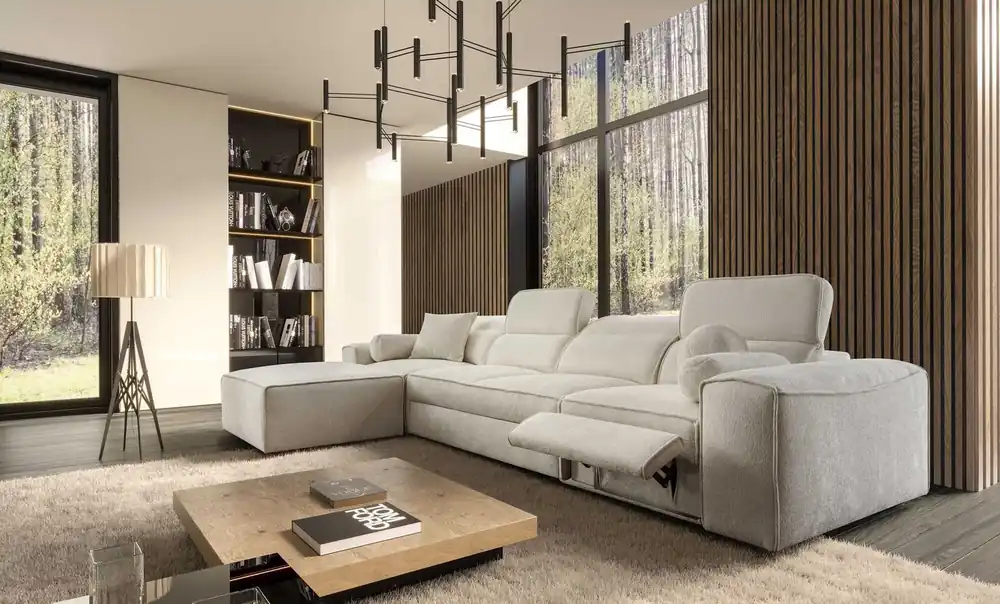 Mega-Angebot Ecksofa mit Schlaffunktion Viano XII Lux creme linkshändiges Designer-Ecksofa für das Wohnzimmer mit komfortablem ausziehbarem Fußteil