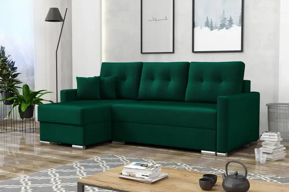 Ecksofa mit Schlaffunktion Neron bottle green linke Seite garantiert höchsten Komfort und Funktionalität Solange Der Vorrat Reicht
