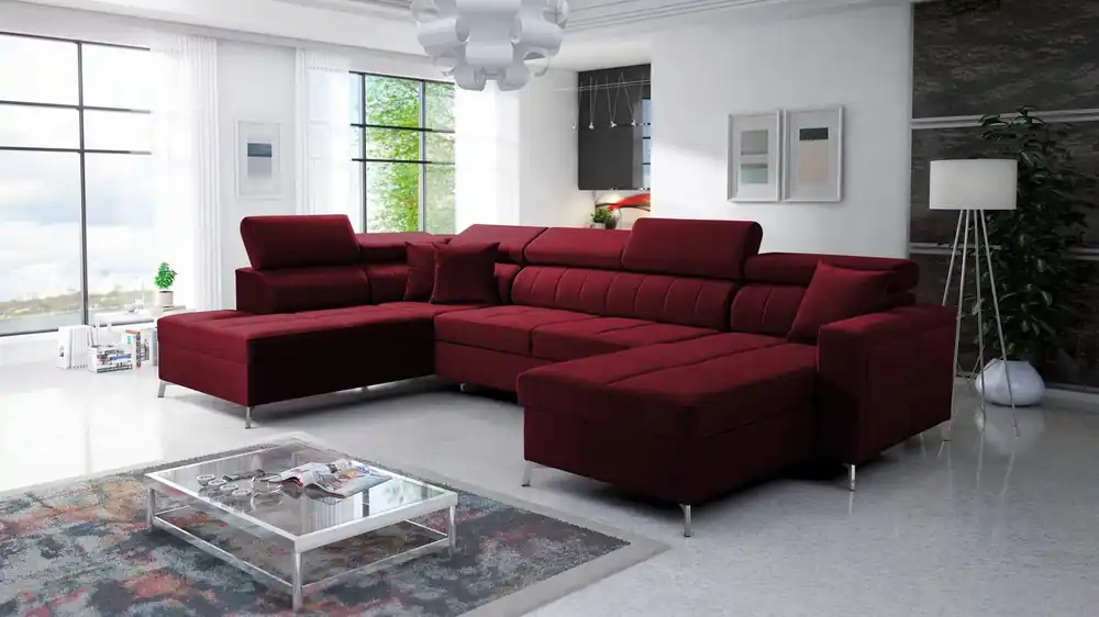Ecksofa mit Schlaffunktion Nausa VI kastanienbraun rechte Seite stilvolle Ecksofa für Wohnzimmer mit komfortablen Finish weichen Samt Stoff Sofort Bestellen