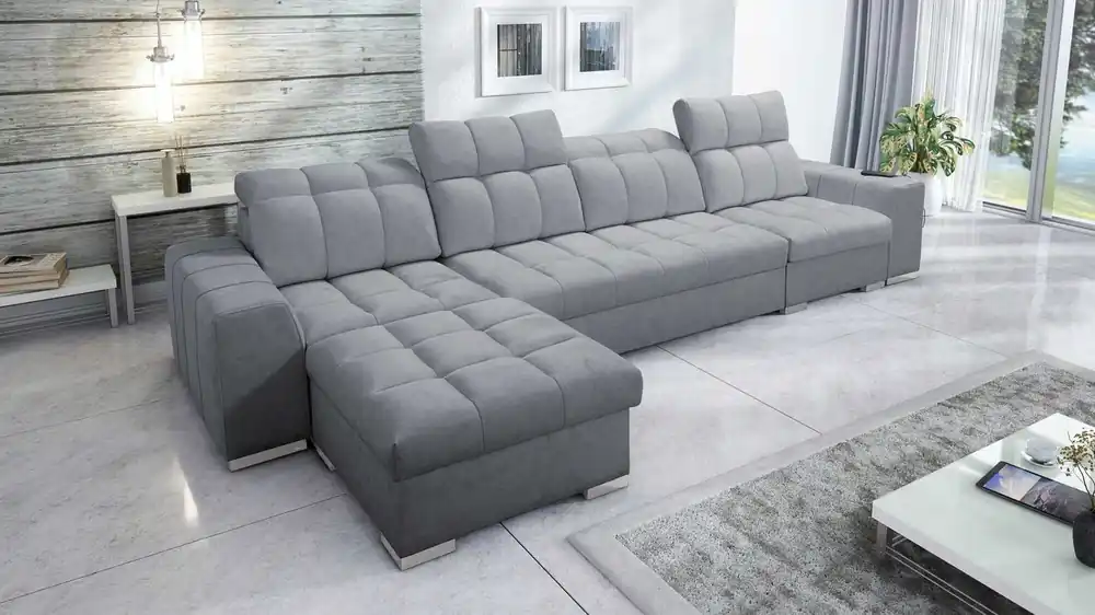 Preisreduziert Ecksofa mit Schlaffunktion Luigi XII graues linke stilvolles für das Wohnzimmer in einer minimalistischen und eleganten Ausführung