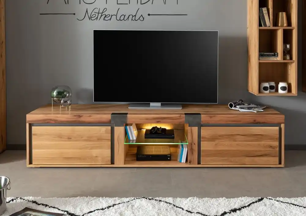 TV-Board Wildeiche / Zerreiche 220x48x50 natur geölt NEW AMSTERDAM #03 Wochenendangebot
