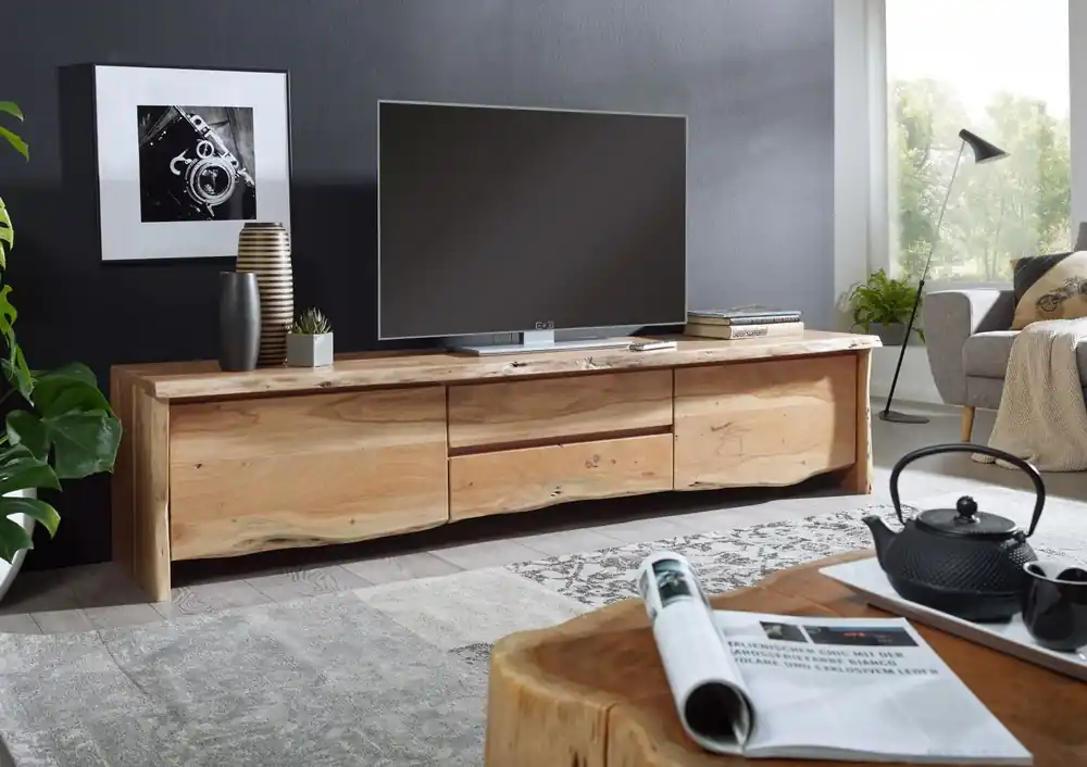 TV-Board Akazie 220x45x50 natur lackiert PURE ACACIA #704 Sichere Zahlung