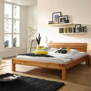 Balkenbett Wildeiche 160x200x85 natur geölt KRAKAU #202 Sonderangebot