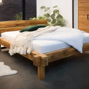 Neue Ware Balkenbett Wildeiche 180x200x85 cm natur geölt JANGALI #712