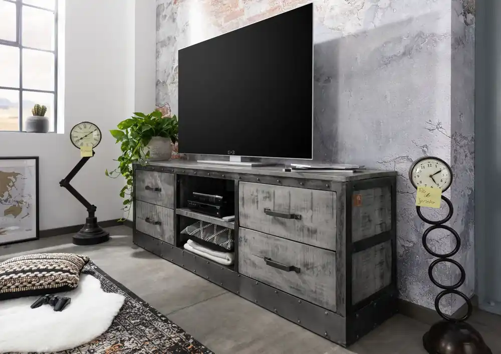 TV-Board Mango 180x40x60 grau lackiert HEAVY INDUSTRY #139 Abverkauf