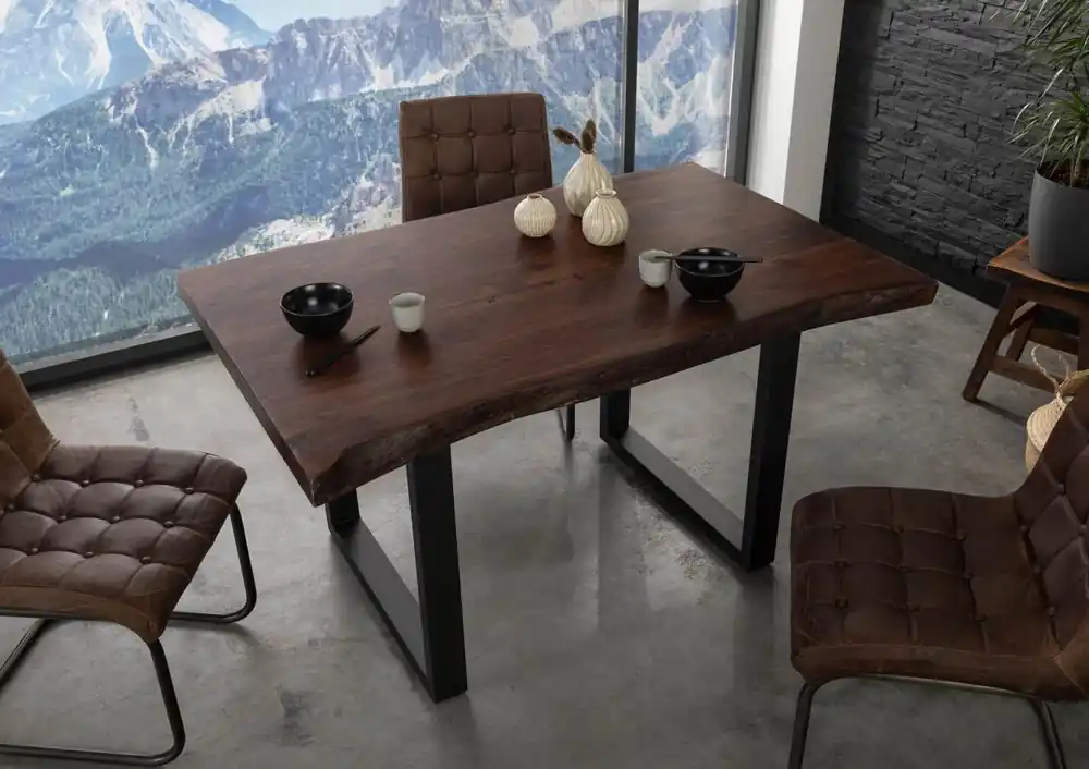Bestseller Baumtisch Akazie 140x90x77 braun lackiert / U-Beine anthrazit matt FREEFORM 5