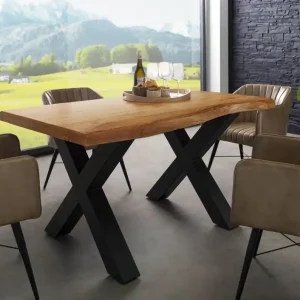 Baumtisch Akazie 160x90x77 Akazie natur lackiert / X-Beine anthrazit matt FREEFORM 5 Knallerangebot