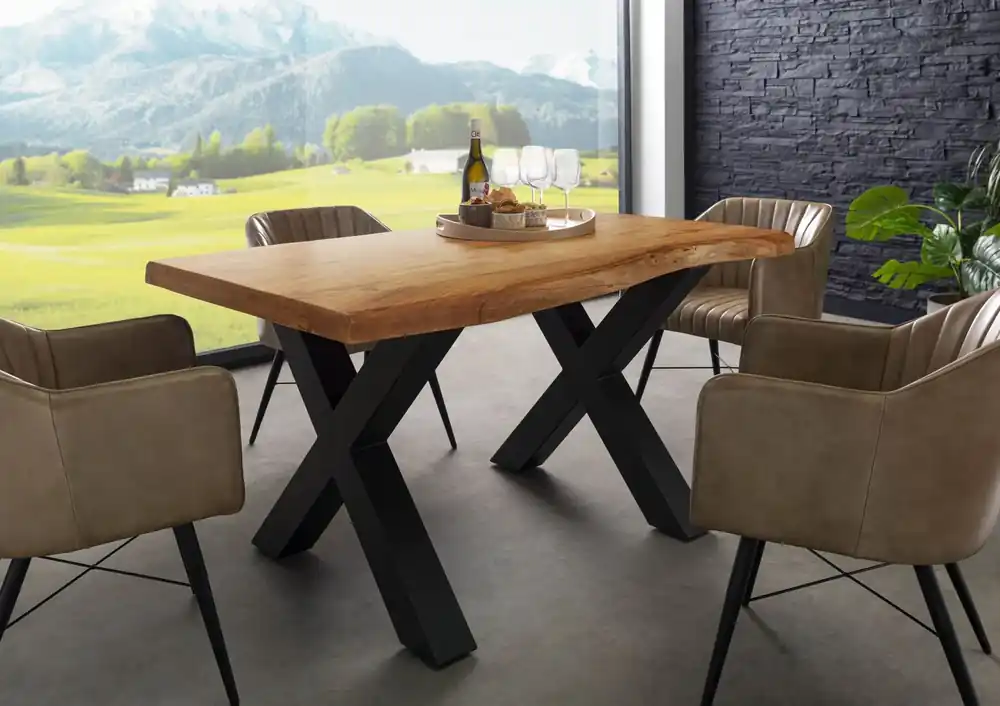 Baumtisch Akazie 160x90x77 Akazie natur lackiert / X-Beine anthrazit matt FREEFORM 5 Knallerangebot