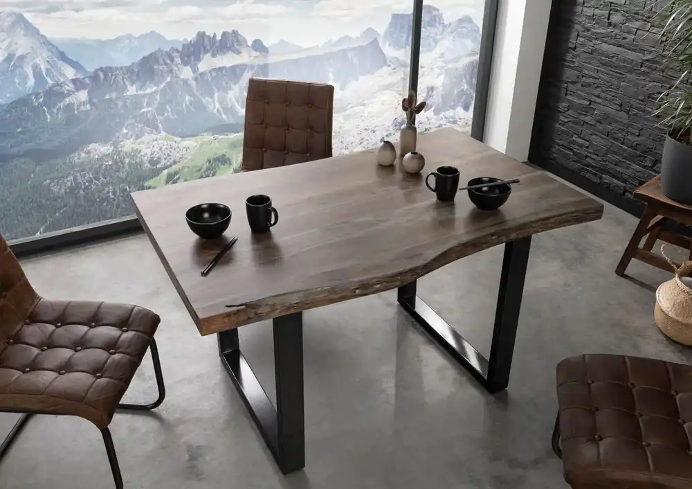 Preisreduziert Baumtisch Akazie 160x90x77 grau lackiert / U-Beine anthrazit glänzend FREEFORM 5