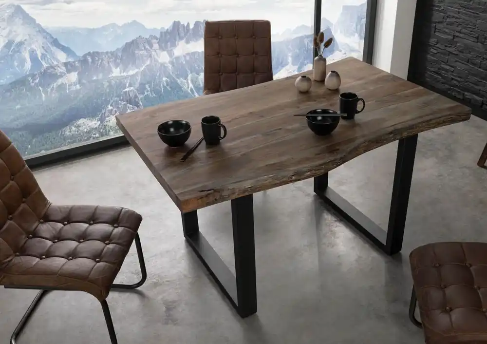 Baumtisch Akazie 160x90x77 grau lackiert / U-Beine anthrazit matt FREEFORM 5 Heißes Angebot