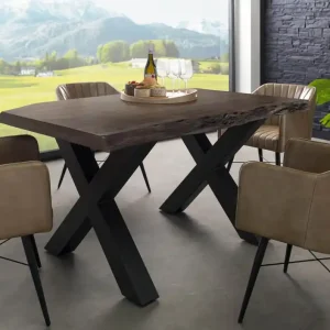 Baumtisch Akazie 160x90x77 grau lackiert / X-Beine anthrazit matt FREEFORM 5 Bestpreis