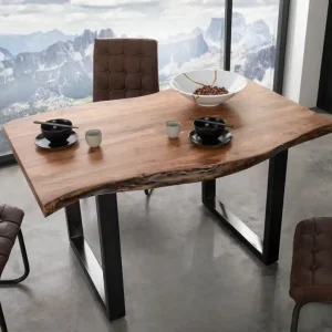 Baumtisch Akazie 160x90x77 natur lackiert / U-Beine anthrazit glänzend FREEFORM 5 Expressversand