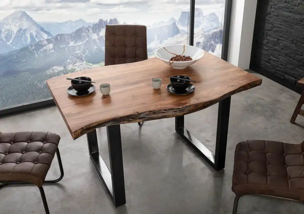 Baumtisch Akazie 160x90x77 natur lackiert / U-Beine anthrazit glänzend FREEFORM 5 Expressversand