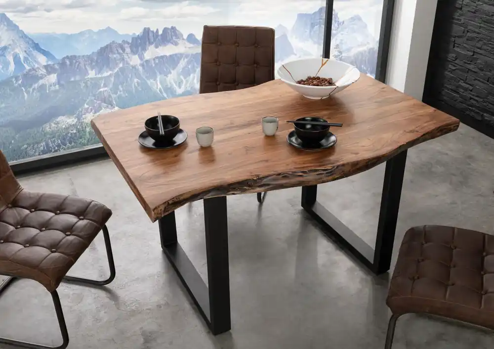 Direktkauf Baumtisch Akazie 160x90x77 natur lackiert / U-Beine anthrazit matt FREEFORM 5