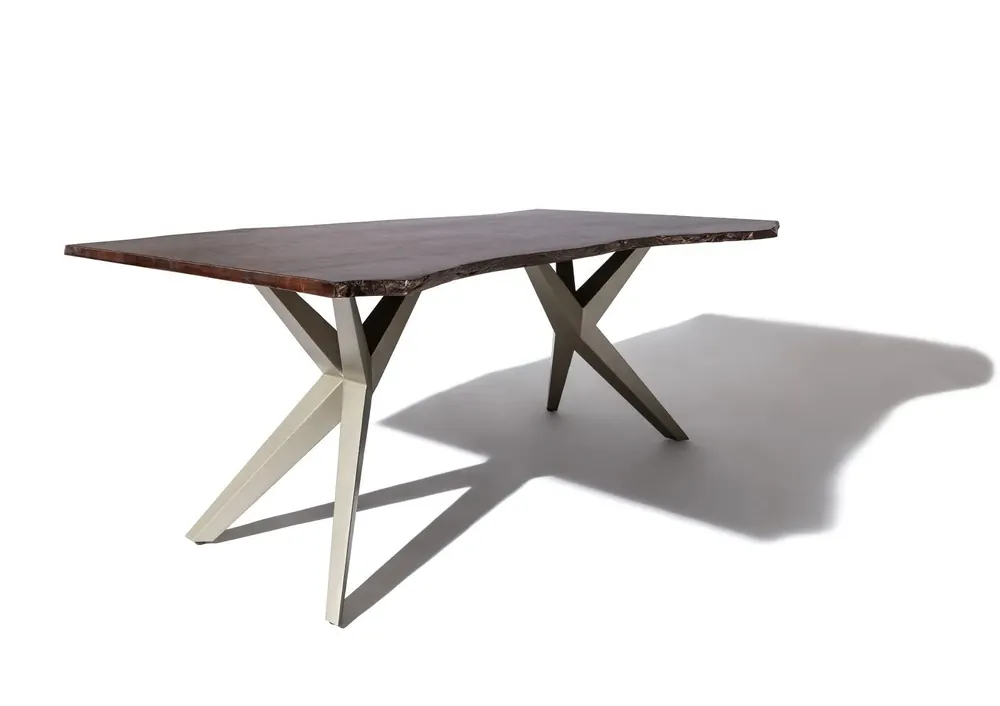 Baumtisch Akazie 180x90x76 braun lackiert Beine silber matt FREEFORM 4 #32 Wochenendangebot