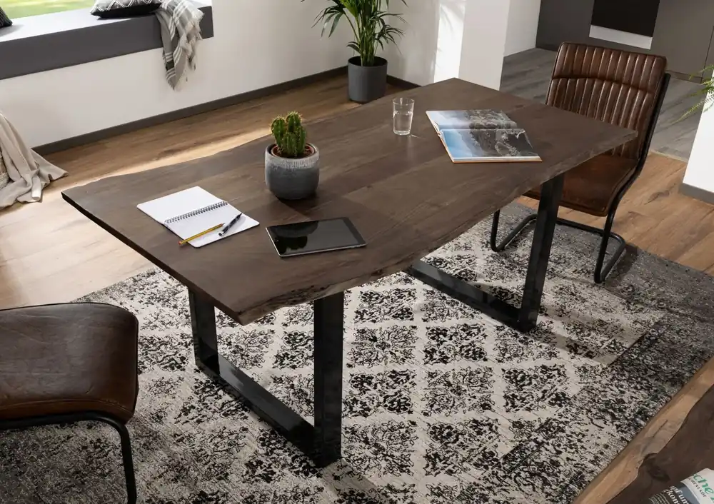 Baumtisch Akazie 180x90x76 grau Beine anthrazit glänzend FREEFORM 3 Neu Im Sortiment