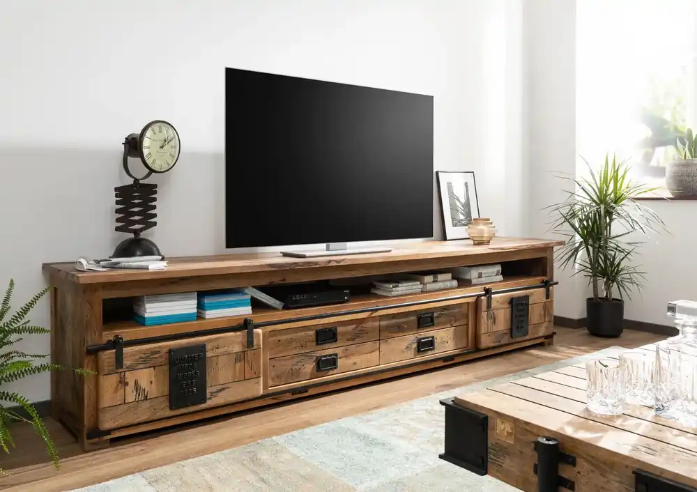 TV-Board Mango 260x50x60 natur lackiert RAILWAY #155 Neue Ware