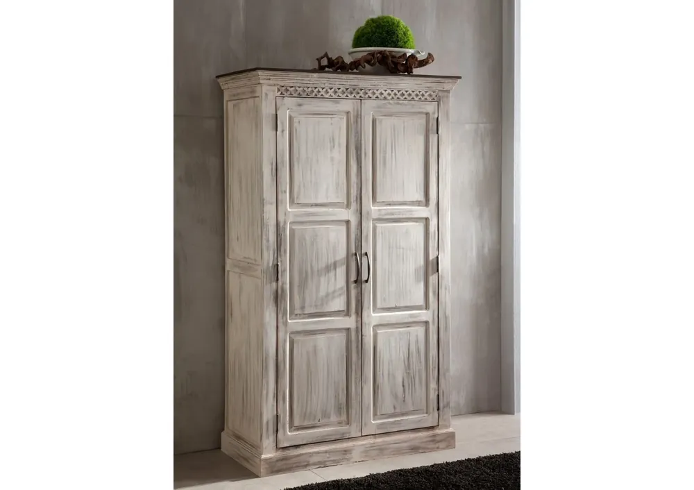 Mega-Angebot Schrank Mango / Akazie 105x50x180 weiß gewachst CASTLE-ANTIK #221