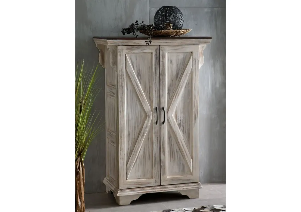 Markenware Schrank Mango / Akazie 90x45x135 weiß gewachst CASTLE-ANTIK #267