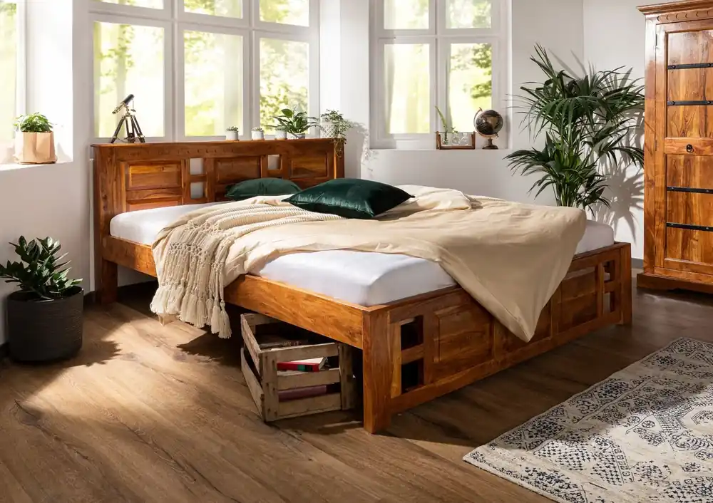 Bett Akazie 160x200x90 honig lackiert OXFORD #0252 Neu