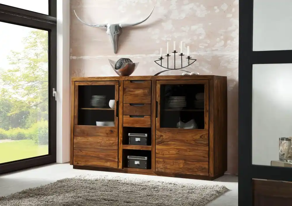 Sale Highboard Sheesham 198x45x125 walnuss lackiert DUKE #113