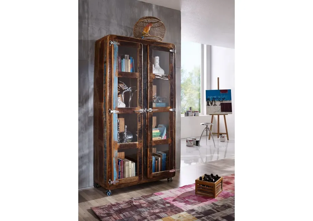 Neu Vitrine Altholz 100x40x180 mehrfarbig lackiert FREEZY #30