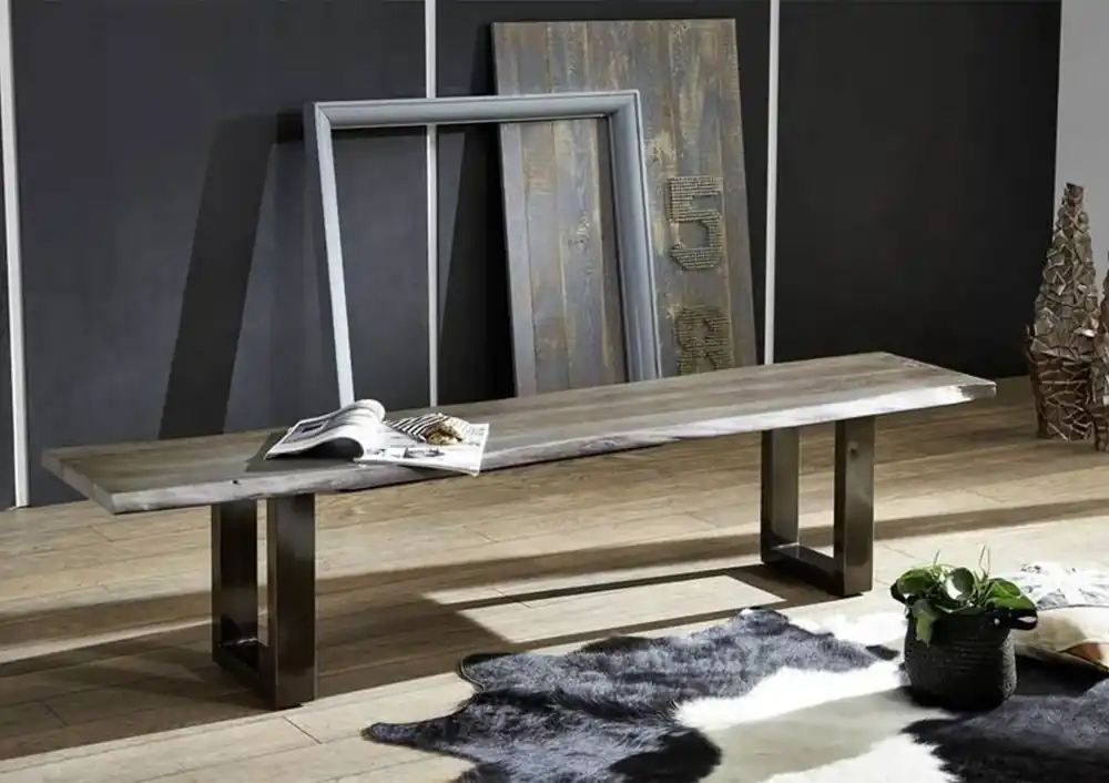 Neue Kollektion Baumbank Sheesham 160x38x45 smoked oak lackiert Plattenstärke 3,5cm FREEFORM #0307