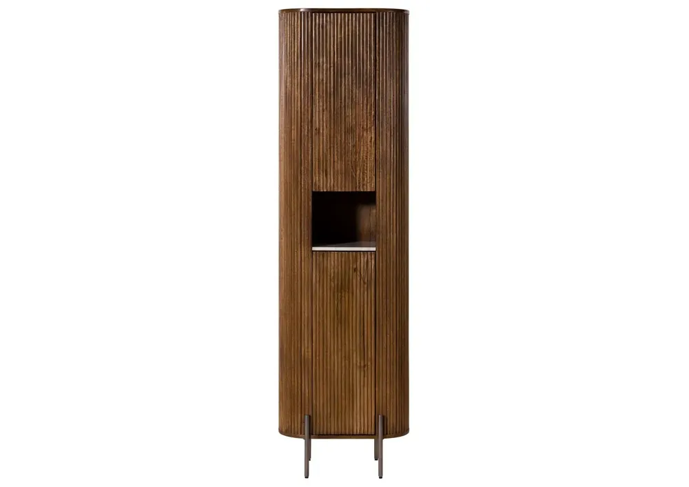 Hochschrank Mango 55x30x190 braun lackiert / Marmor weiß BARCELONA #253 Saisonangebot