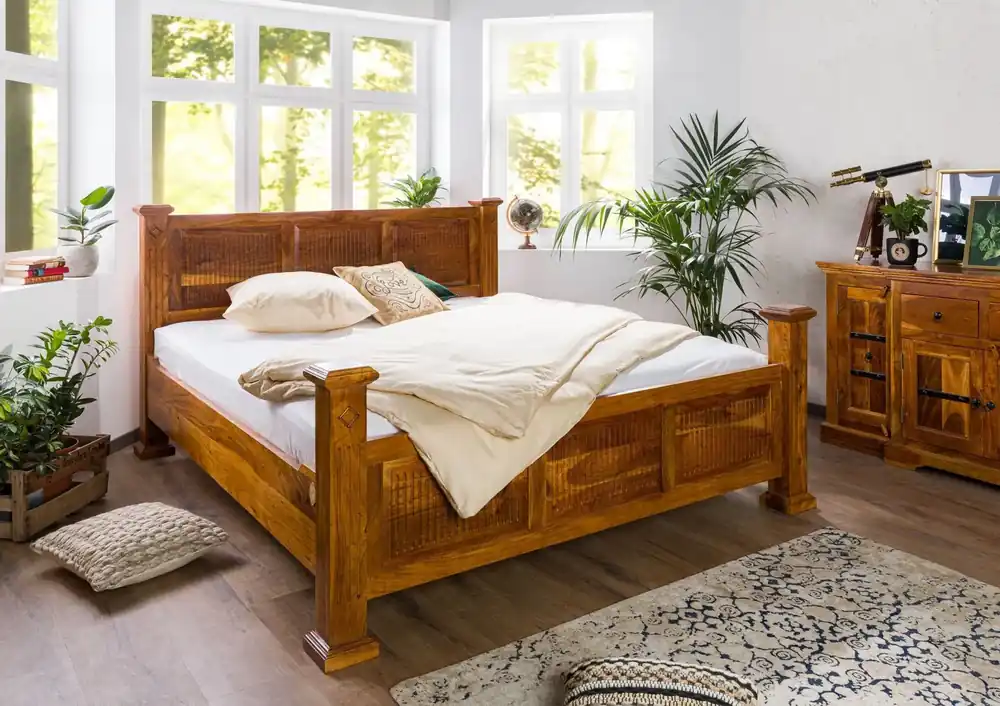 Bett Akazie 200x200x114 honig lackiert OXFORD #0133 Neu