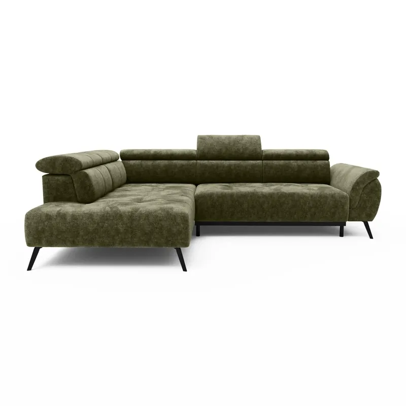 Ecksofa Ottomane links Chenille 284x208x79 grün VALENTINA Solange Der Vorrat Reicht