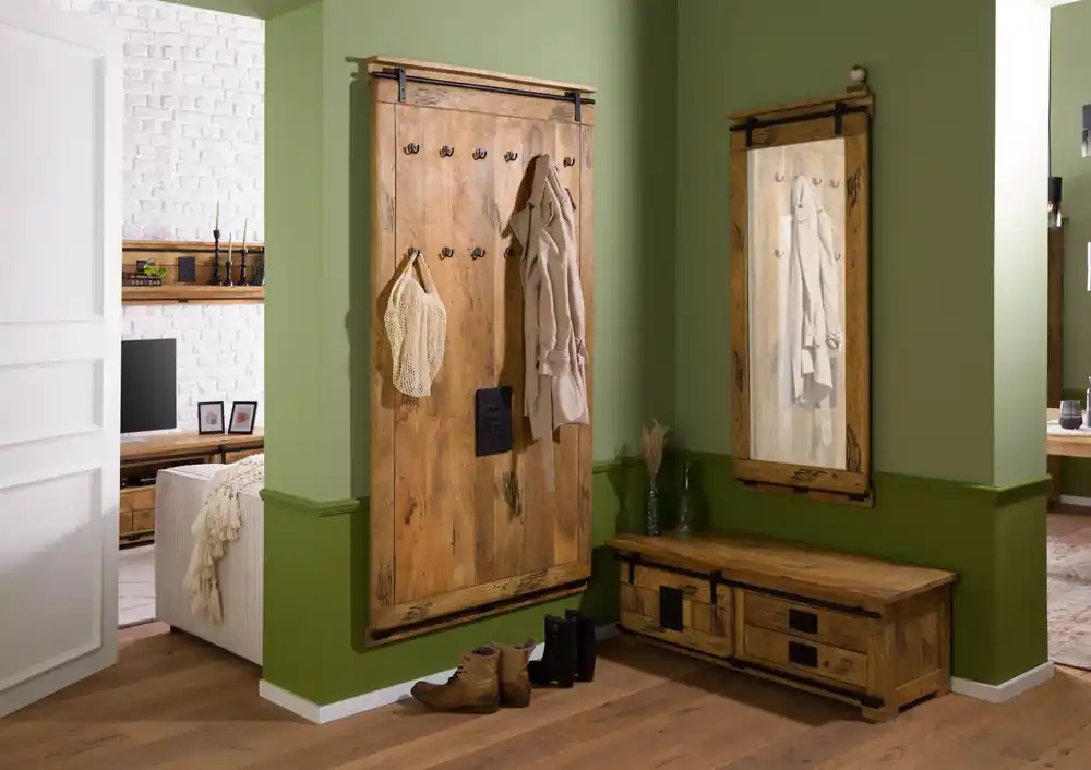 Markenware Wandgarderobe Mango 100x8x190 natur lackiert RAILWAY #1008