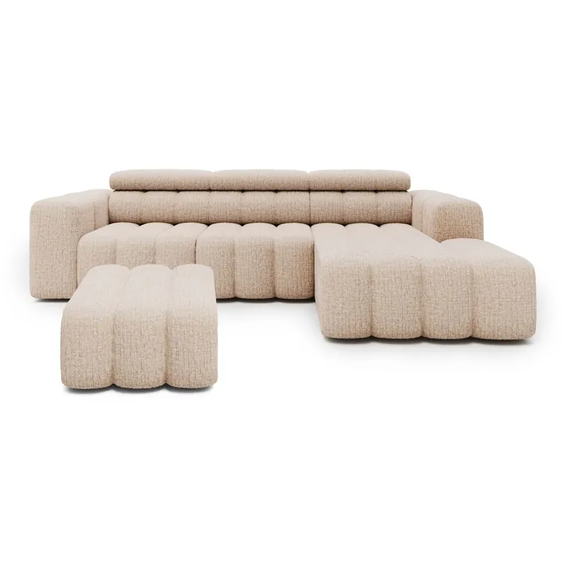 Jetzt Bestellen Ecksofa Ottomane rechts mit Hocker Chenille 289x188x78 beige KONSTANTIN