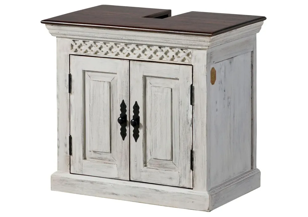 Waschbeckenunterschrank Mango / Akazie 66x41x60 weiß gewachst CASTLE-ANTIK #111 Finale Aktion