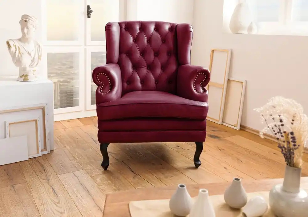 Ohrensessel Echtleder 88x81x105 rot CHESTERFIELD #401 Rabatt