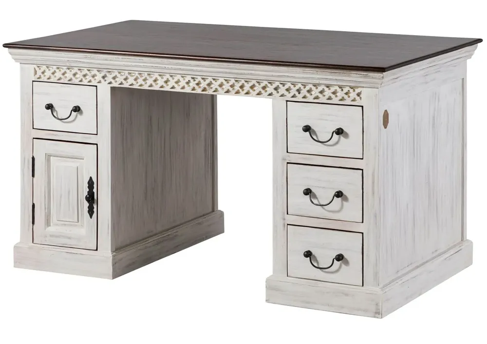 Schreibtisch Mango / Akazie 140x80x76 weiß gewachst CASTLE-ANTIK #106 Begrenztes Angebot