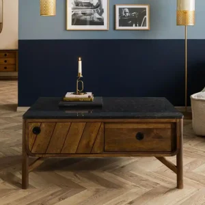 Finale Aktion Couchtisch Mango 100x60x45 braun geölt / dunkler Granit LOS ANGELES #105