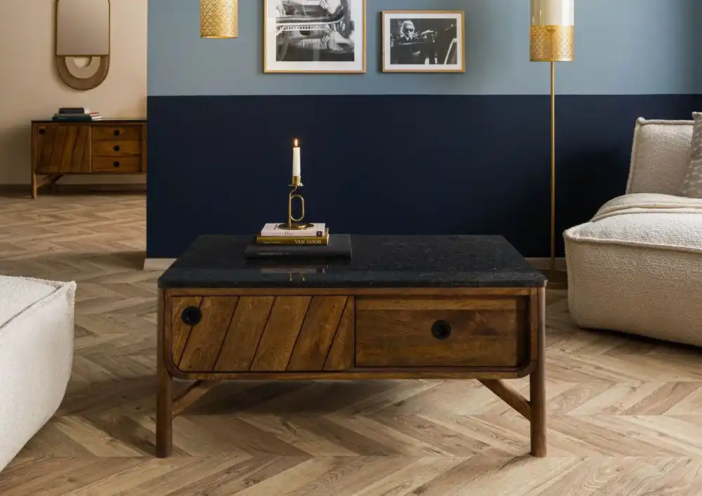 Finale Aktion Couchtisch Mango 100x60x45 braun geölt / dunkler Granit LOS ANGELES #105