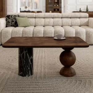 Must-Have Couchtisch Mango 100x60x45 dunkelbraun lackiert / Marmor schwarz FLORENZ #205